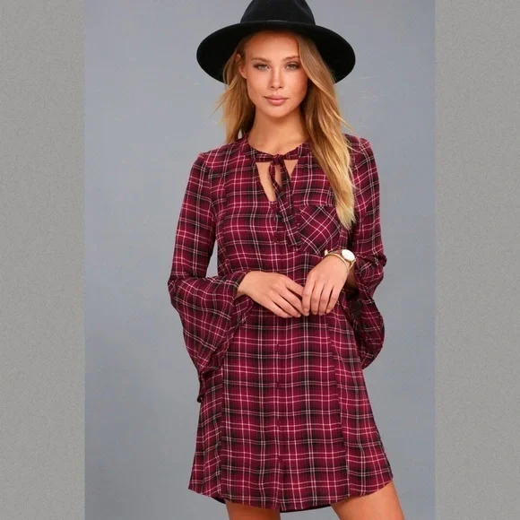 black dress with burgundy tights India Dress || Burgundy Plaid  sunset + pine
